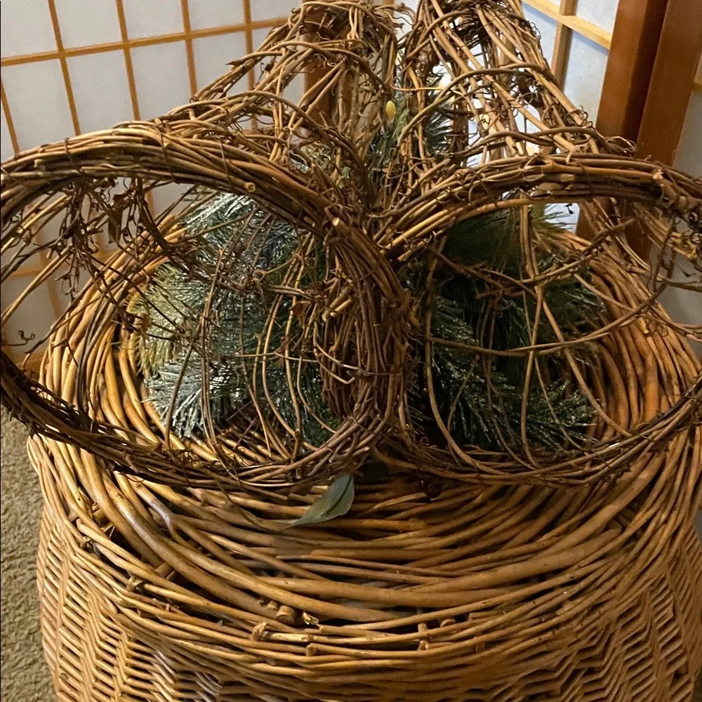 Festive Burlap and Wood Wicker Holiday Bell Decoration